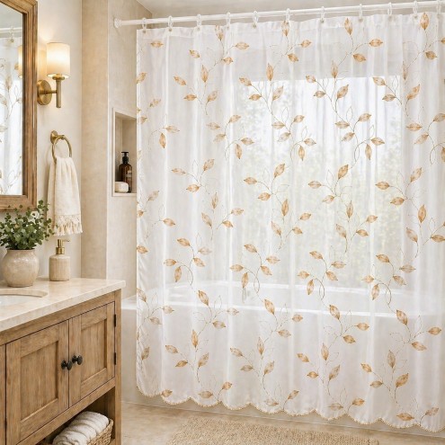 Cortina Baño Hojas Beige